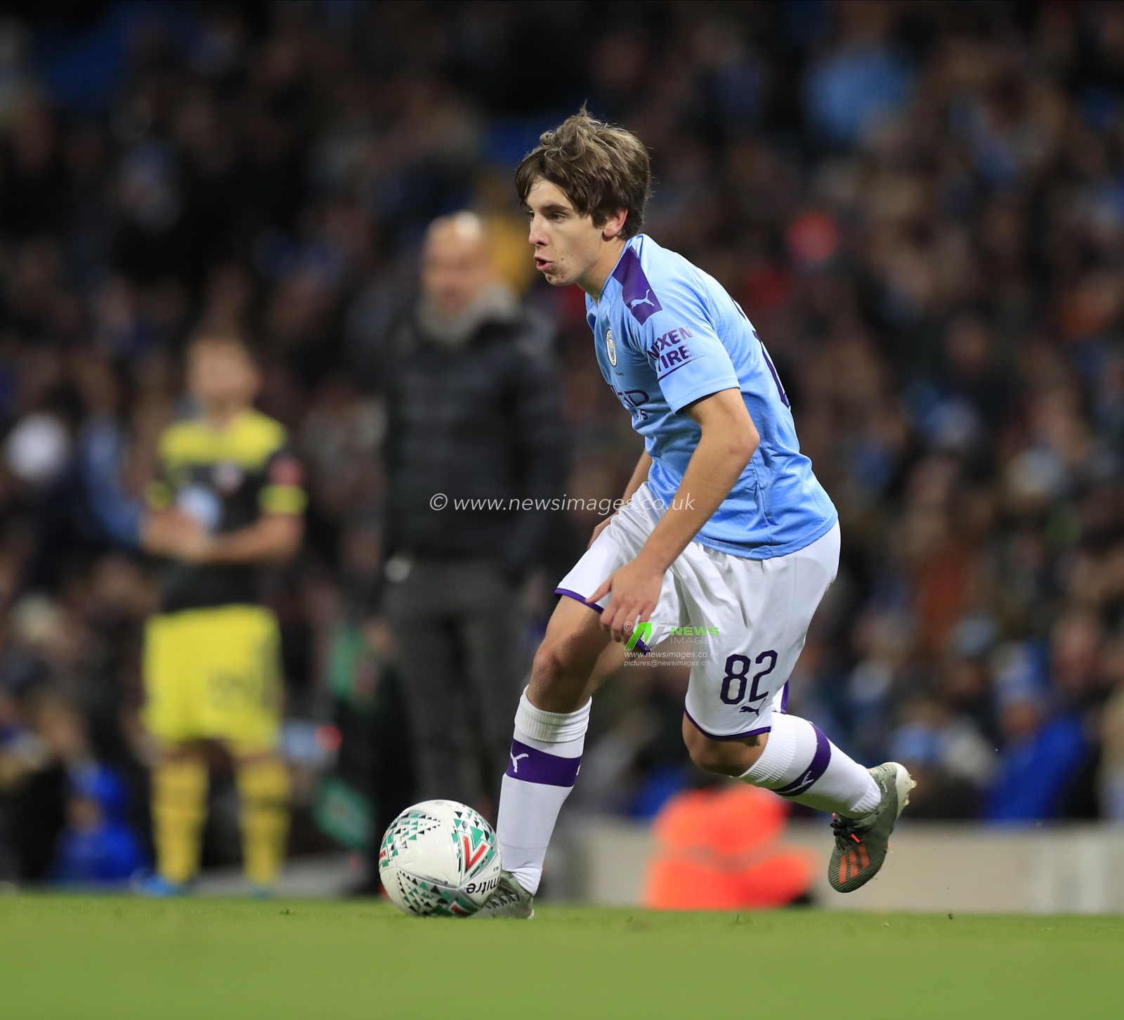29th October 2019, Etihad Stadium, Manchester, England; Carabao Cup, Manchester City v Southampton : Adrian Bernabe (82) of Manchester City runs with the ball

Credit: Conor Molloy/News Images
