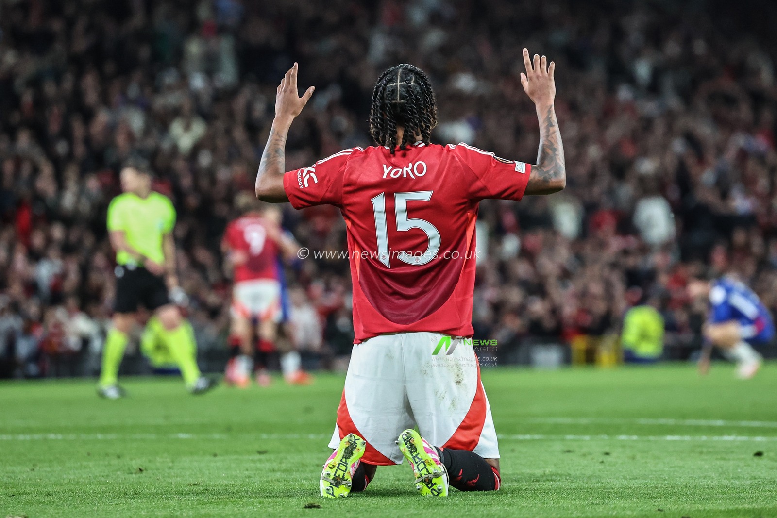 Leny Yoro of Manchester United reacts after the game during the UEFA Europa League Semi-final match Manchester United vs Athletic Bilbao at Old Trafford, Manchester, United Kingdom, 8th May 2025

(Photo by Mark Cosgrove/News Images)