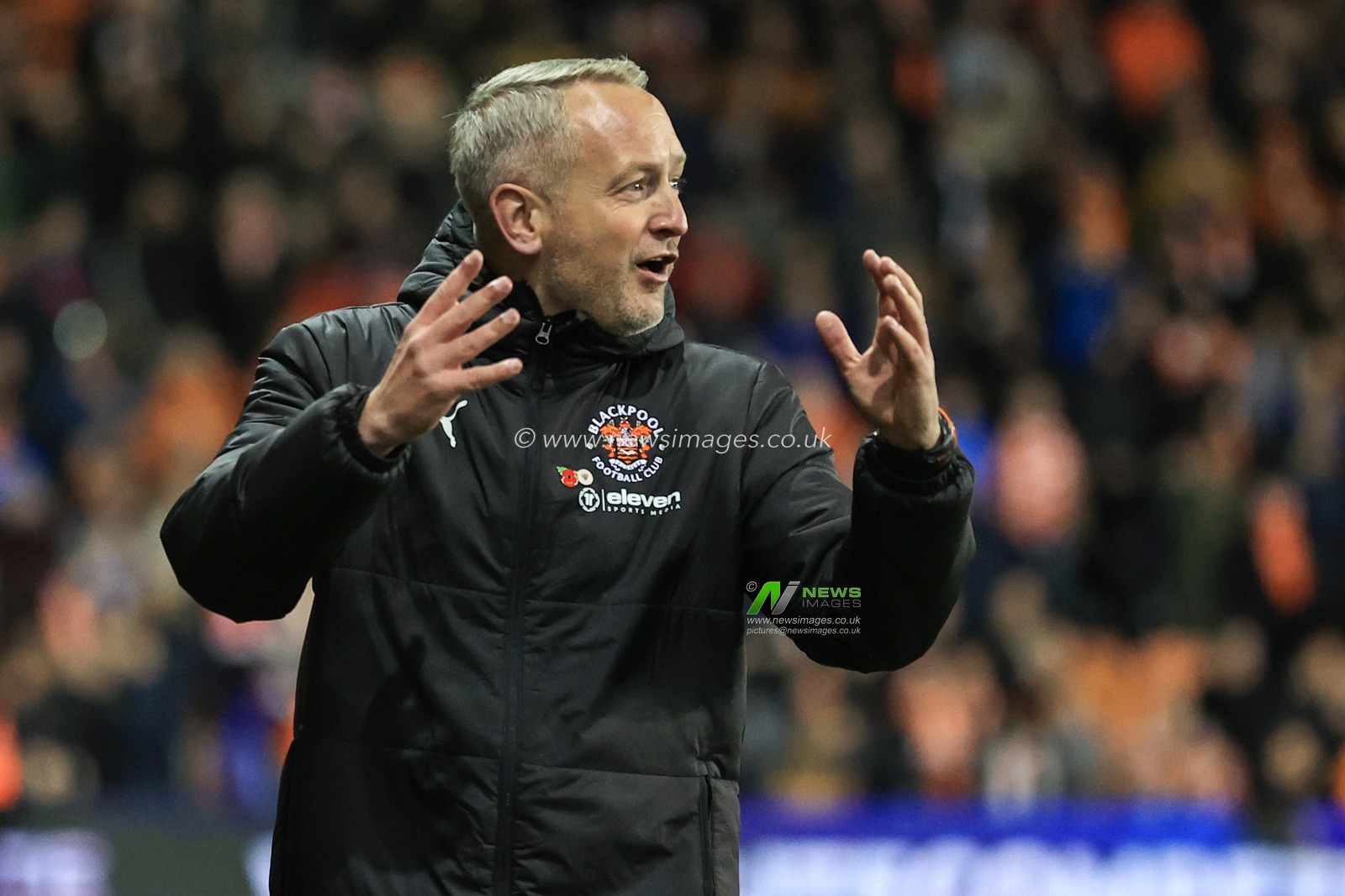 Neil Critchley Head Coach of Blackpool reacts during the game