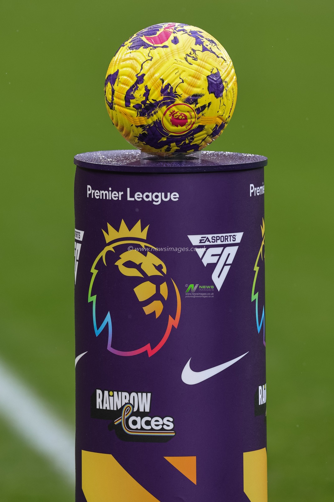 Todays match ball on the Premier League Rainbow Laces stand during the Premier League match Liverpool vs Fulham at Anfield, Liverpool, United Kingdom, 3rd December 2023

(Photo by Mark Cosgrove/News Images)