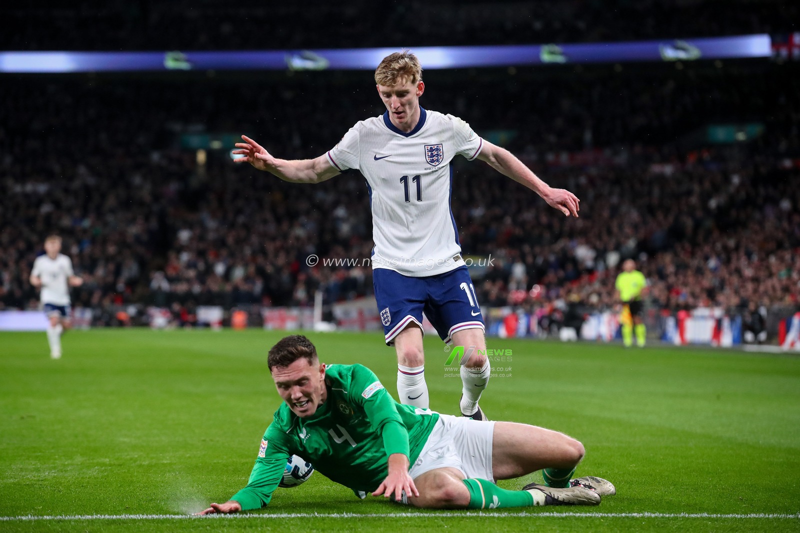 Dara O'Shea of Republic of Ireland is fouled by Anthony Gordon of England during the UEFA Nations League, League B - Group 2 match England vs Republic of Ireland at Wembley Stadium, London, United Kingdom, 17th November 2024

(Photo by Gareth Evans/News Images)