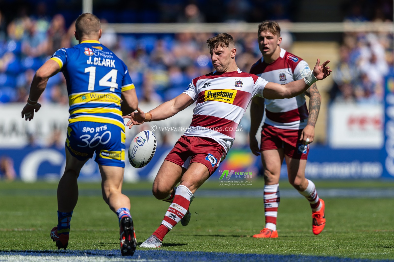 12th May 2019 , Halliwell Jones Stadium, Warrington, England ; Coral Challenge Cup 2019, Round 6, Warrington Wolves vs Wigan Warriors ; George Williams of Wigan Warriors kicks for touch


Credit: Richard Long/News Images