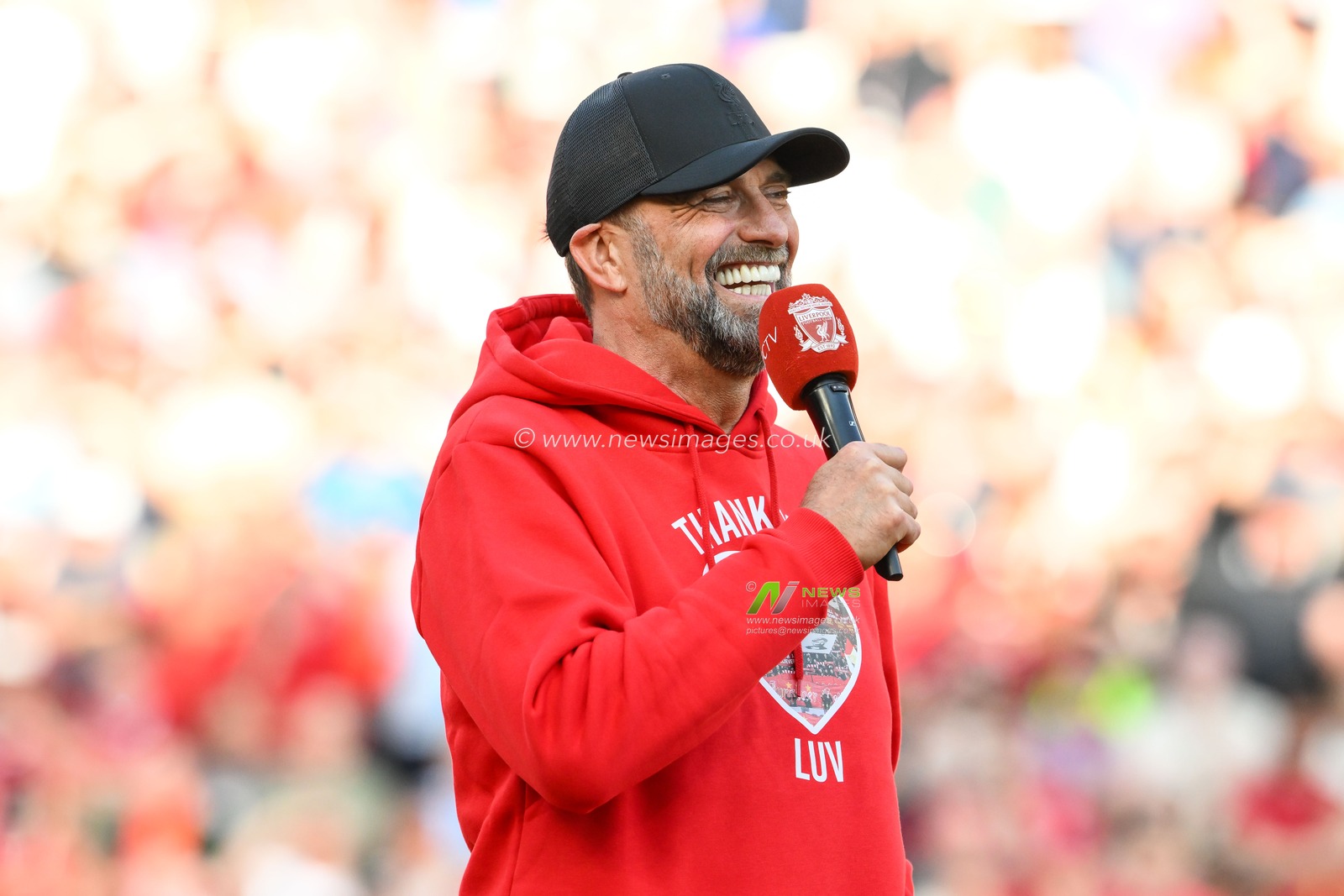 JÃ¼rgen Klopp Manager of Liverpool during his speech to the fans after the Premier League match Liverpool vs Wolverhampton Wanderers at Anfield, Liverpool, United Kingdom, 19th May 2024

(Photo by Craig Thomas/News Images)
