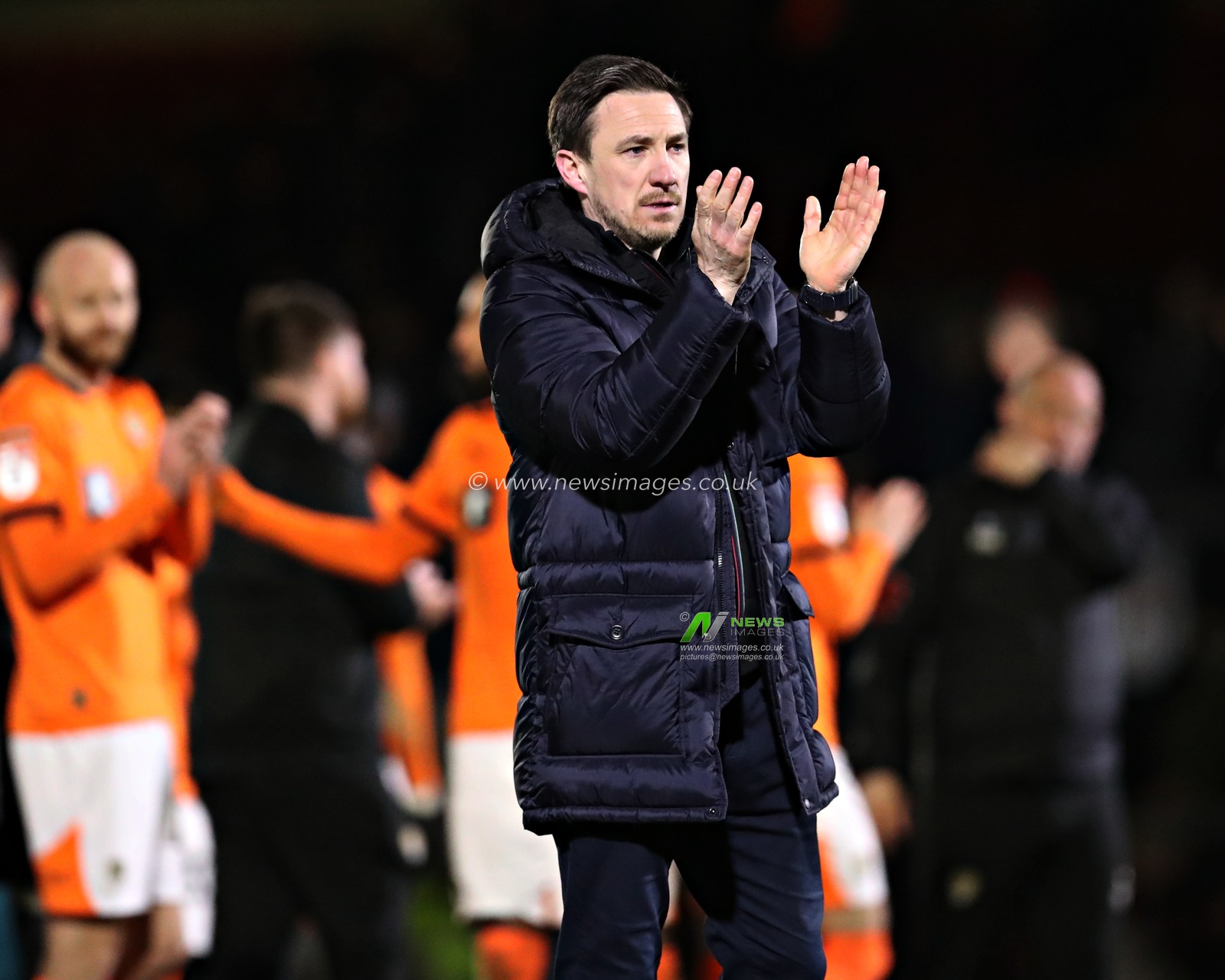 Stuart Maynard manager of Notts County celebrates towards the fans after the Sky Bet League 2 match Grimsby Town vs Notts County at Blundell Park, Cleethorpes, United Kingdom, 11th March 2025

(Photo by Sam Eaden/News Images)