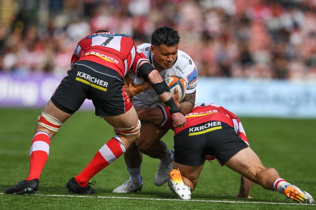Len Ikitau of Exeter Chiefs goes into contact during the Gallagher Premiership match Gloucester vs Exeter at Kingsholm Stadium, Gloucester, United Kingdom on 26 April 2026

(Photo by Alex Williamson/News Images)