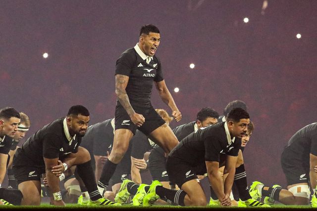 Rieko Ioane of New Zealand leads the Haka during the Quilter Nations Series 2025 match Wales vs New Zealand at Principality Stadium, Cardiff, United Kingdom, 22nd November 2025

(Photo by Andrew Lewis/News Images)

*** GER AUT SUI OUT ***