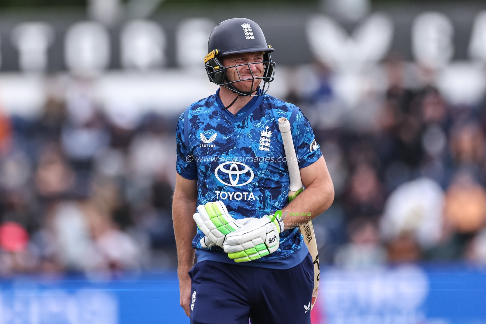 A dejected Jos Buttler of England leaves the field of play after been dismissed during the 2nd Metro Bank ODI England v West Indies at Sophia Gardens Cricket Ground, Cardiff, United Kingdom, 1st June 2025

(Photo by Mark Cosgrove/News Images)