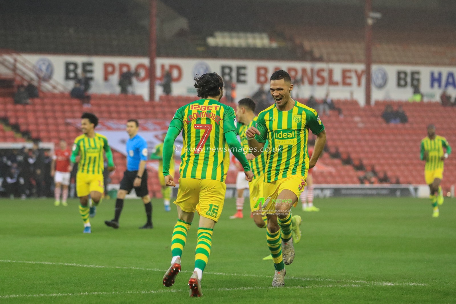 26th December 2019, Oakwell, Barnsley, England; Sky Bet Championship, Barnsley v West Bromwich Albion : Filip Krovinovic (7) of West Bromwich Albion celebrates his goal to make it 0-1

Credit: Mark Cosgrove/News Images