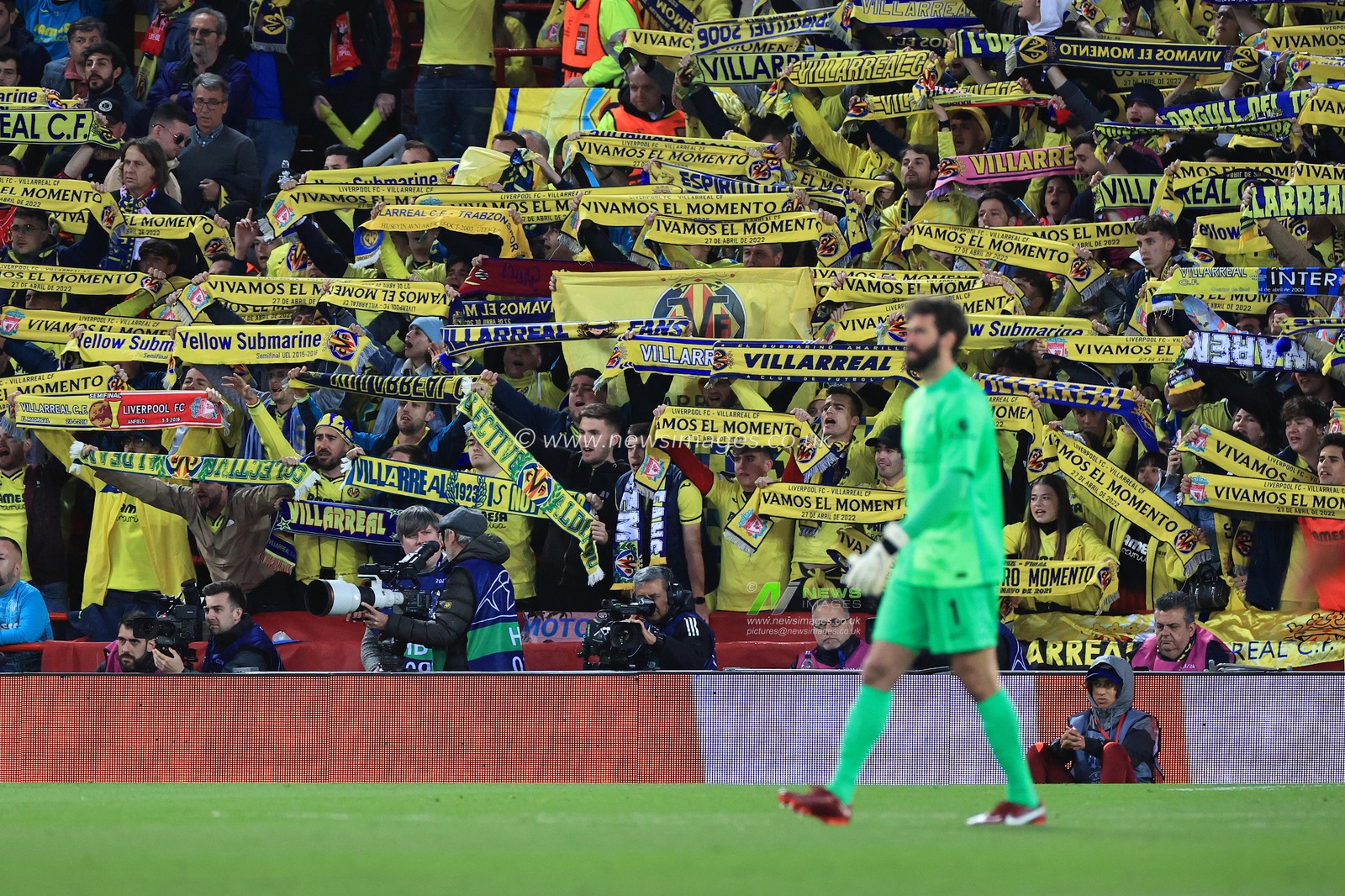 Villarreal fans sing during the game