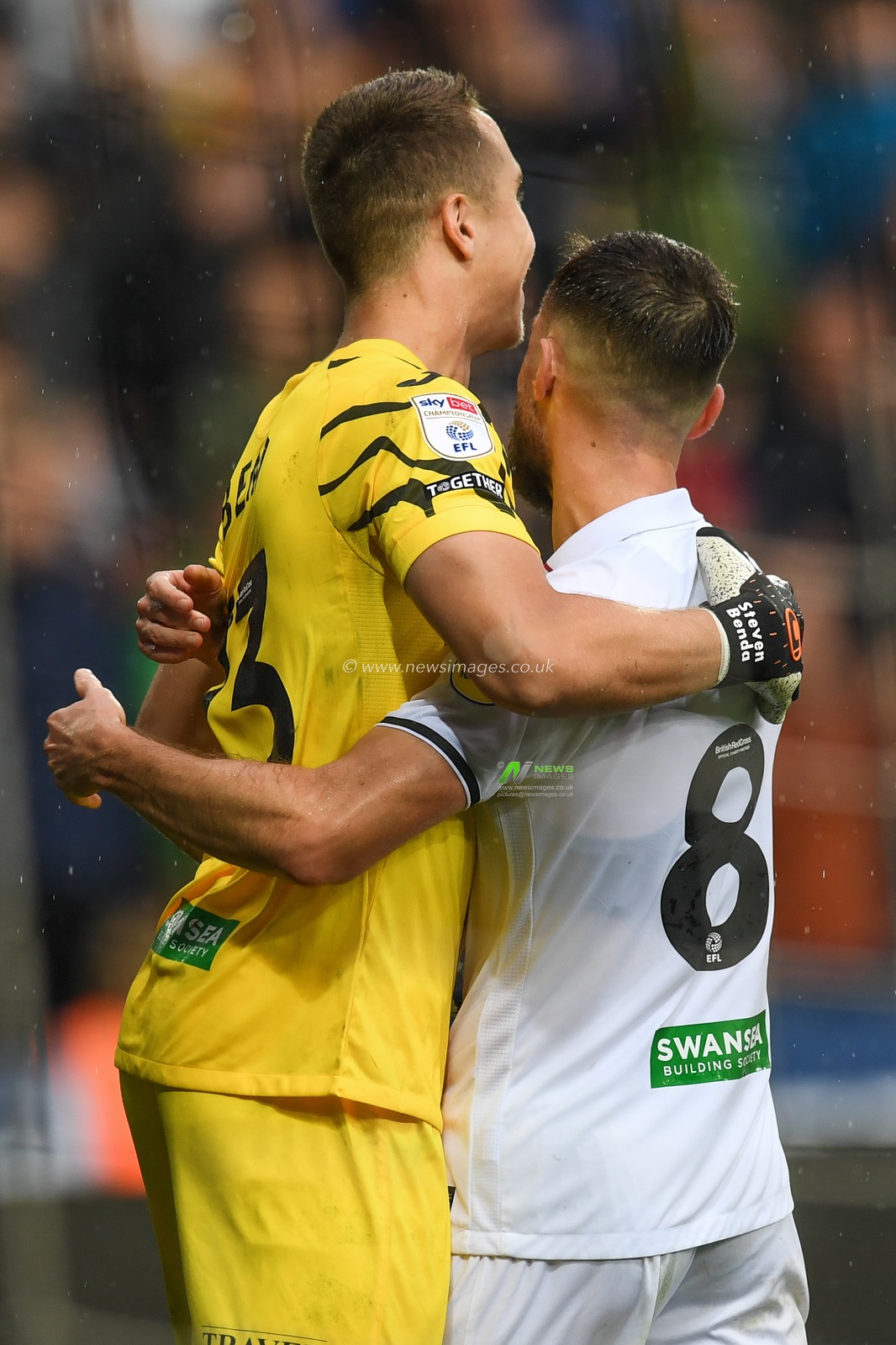 Steven Benda #13 of Swansea City and Matt Grimes #8 of Swansea City embrace at the final whistle during the Sky Bet Championship match Swansea City vs Queens Park Rangers at Swansea.com Stadium, Swansea, United Kingdom, 3rd September 2022

(Photo by Mike Jones/News Images)