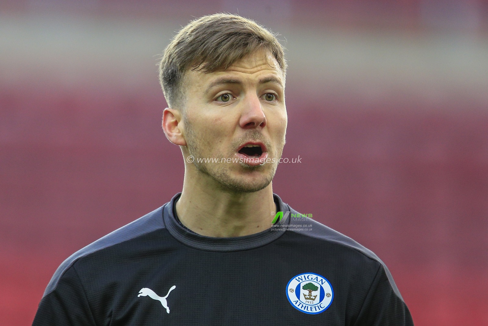 Lee Evans #8 of Wigan Athletic during the pre-game warmup
