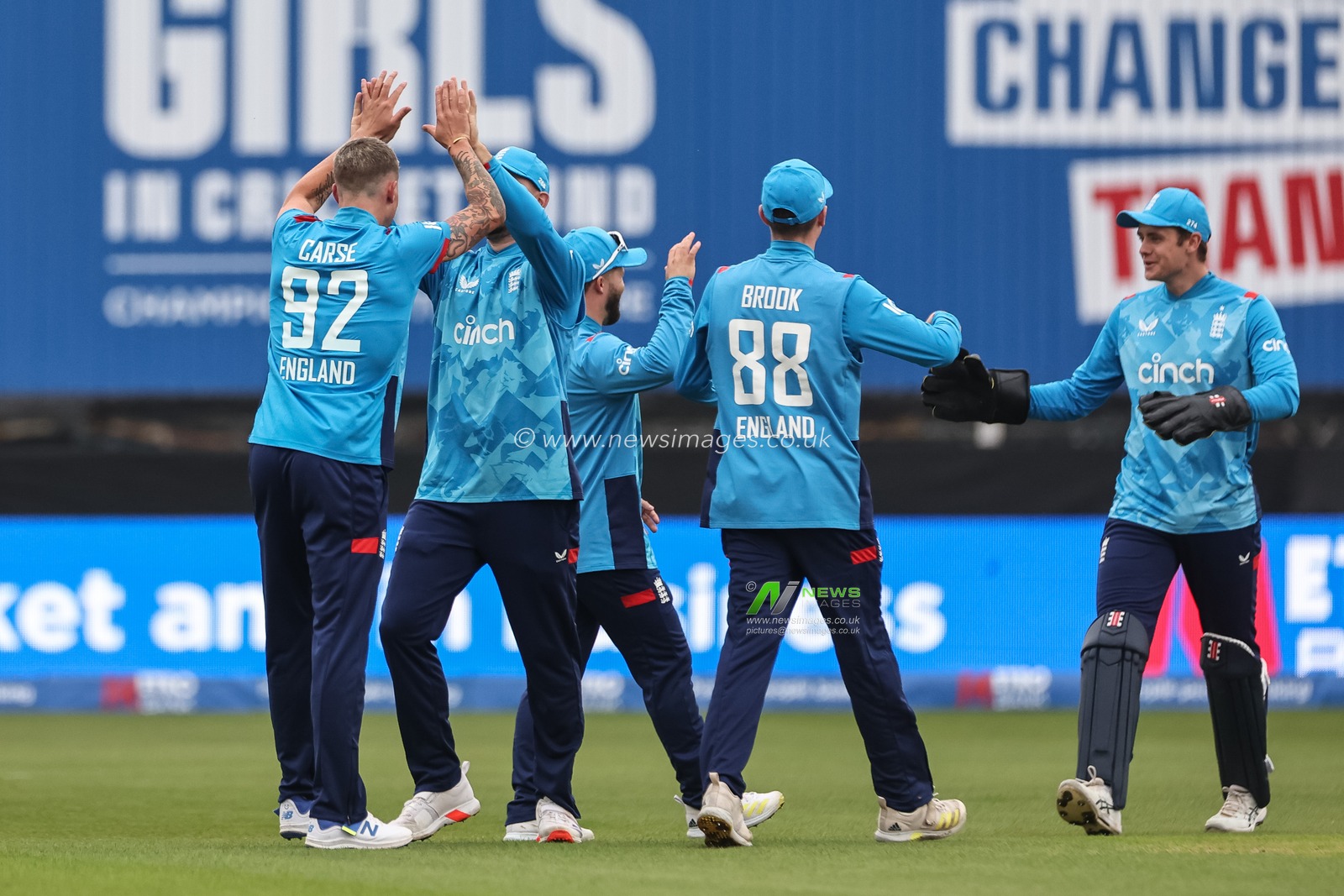 Brydon Carse of England celebrates the wicket of Mitchell Marsh of Australia during the Third Metro Bank One Day International match England vs Australia at The Seat Unique Riverside, Chester-le-street, United Kingdom, 24th September 2024

(Photo by Mark Cosgrove/News Images)