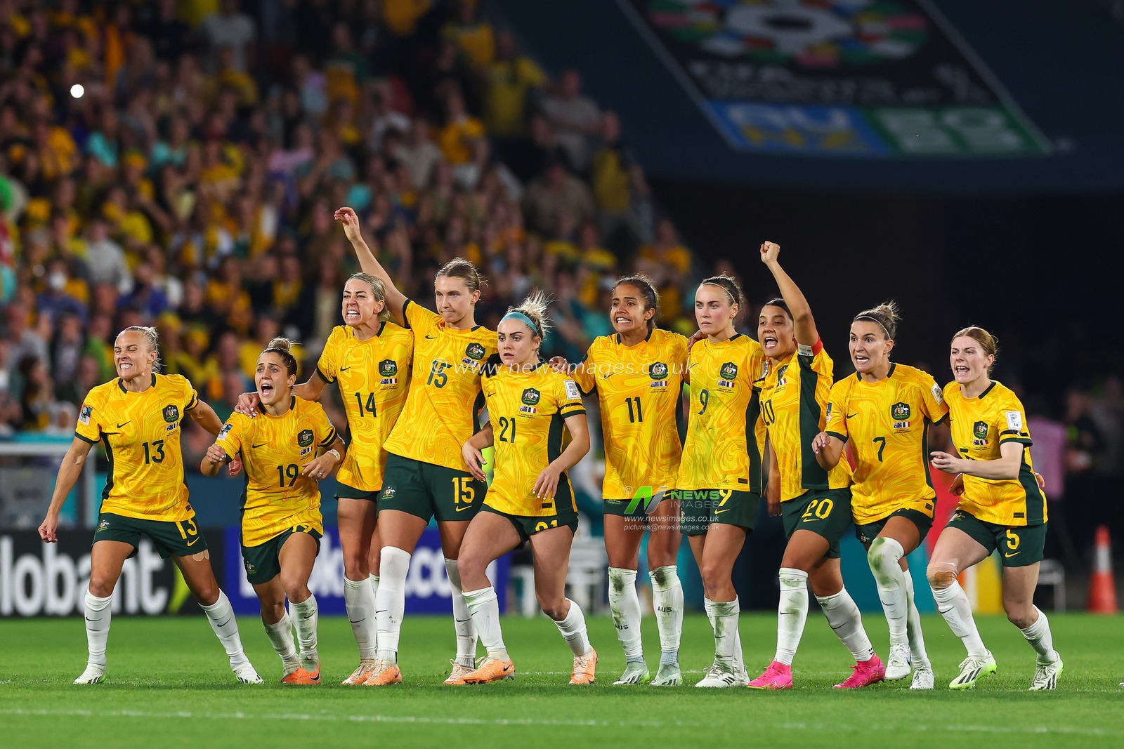Australia celebrates winning on penalties  the FIFA Women's World Cup 2023 Quarter-Final match Australia Women vs France Women at Suncorp Stadium, Brisbane, Australia, 12th August 2023

(Photo by Patrick Hoelscher/News Images)