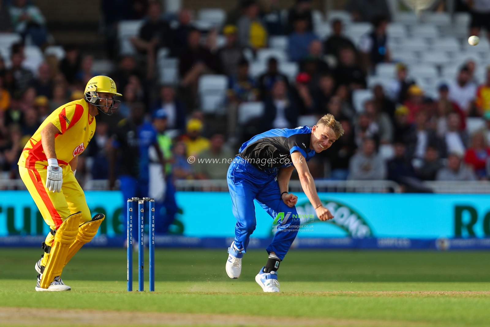 Olly Stone of London Spirit bowls at 80mph and hits Alex Hales of Trent Rockets during the The Hundred match Trent Rockets vs London Spirit at Trent Bridge, Nottingham, United Kingdom, 7th August 2024

(Photo by Izzy Poles/News Images)