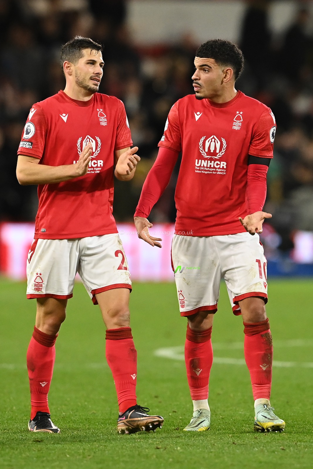 Remo Freuler #23 of Nottingham Forest and Morgan Gibbs-White #10 of Nottingham Forest chat after the Premier League match Nottingham Forest vs Chelsea at City Ground, Nottingham, United Kingdom, 1st January 2023

(Photo by Craig Thomas/News Images)