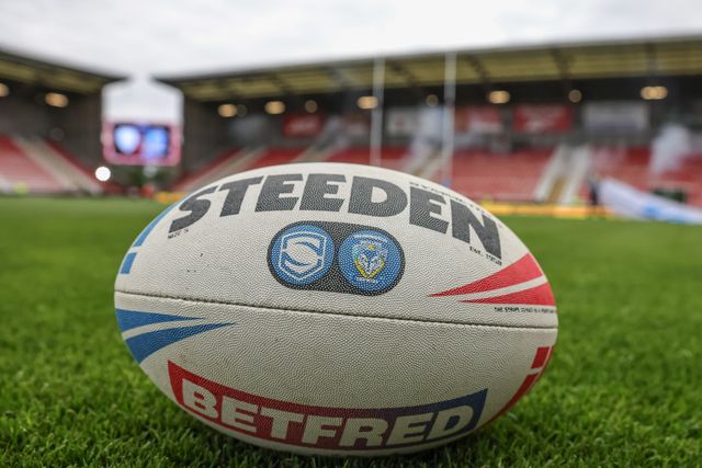 Steeden match ball during the Betfred Super League Round 20 Leigh Leopards vs Warrington Wolves at Leigh Sports Village, Leigh, United Kingdom, 1st August 2025

(Photo by Mark Cosgrove/News Images)