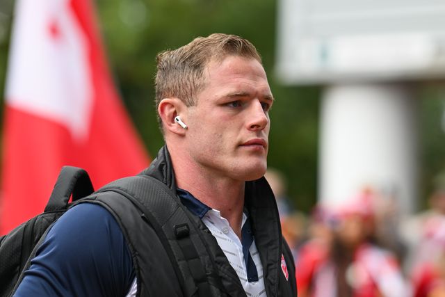 Tom Burgess of England arrives at the stadium before the Rugby League International match England vs Tonga at John Smith's Stadium, Huddersfield, United Kingdom, 28th October 2023

(Photo by Craig Thomas/News Images)