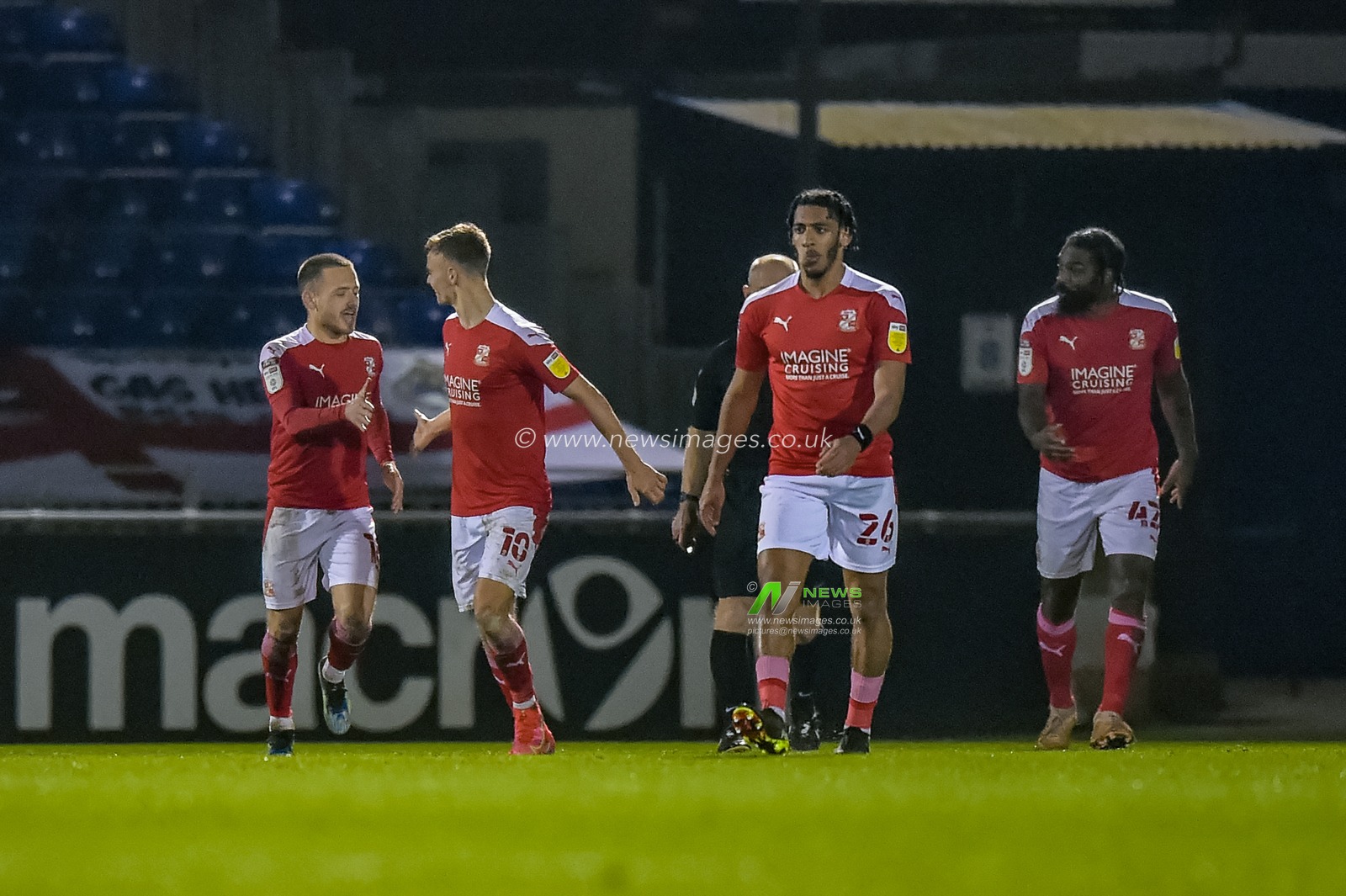 Jack Payne #18 of Swindon Town celebrates his goal with Scott Twine #10 of Swindon Town to make it 0-1
