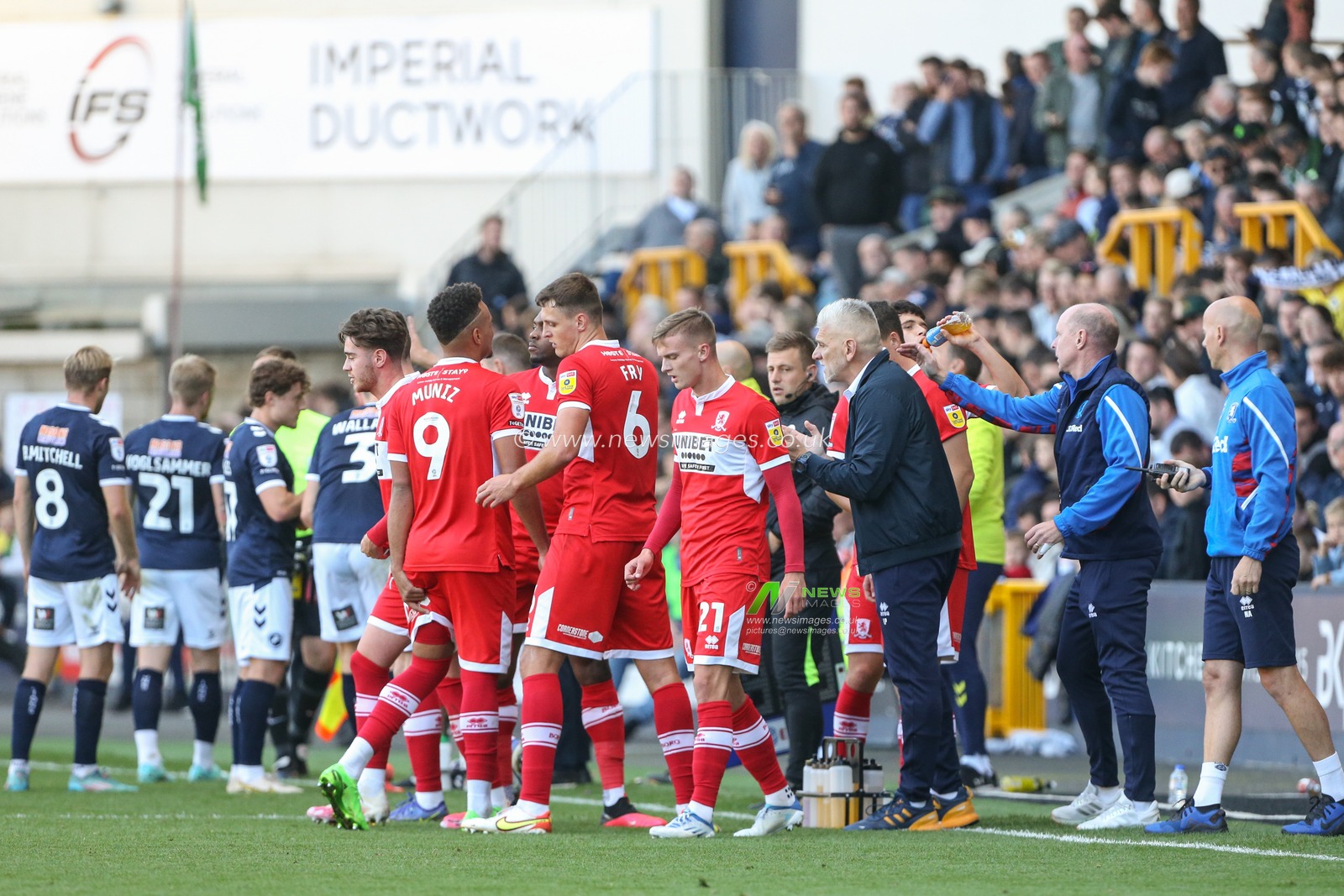 Leo Percovich interim manager of Middlesbrough gives players instructions during a break in play during the Sky Bet Championship match Millwall vs Middlesbrough at The Den, London, United Kingdom, 8th October 2022

(Photo by Arron Gent/News Images)