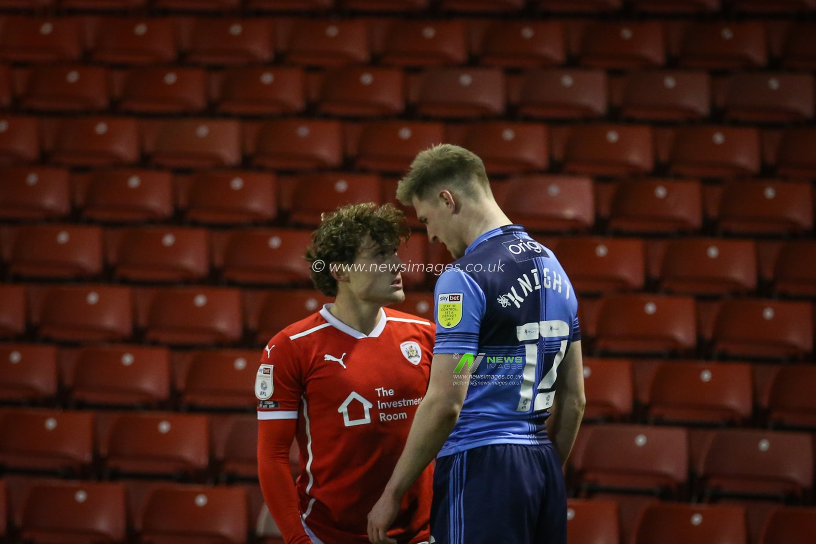Callum Styles #4 of Barnsley and Josh Knight #12 of Wycombe Wanderers react during the game