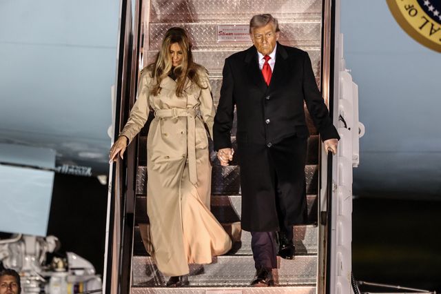 President Donald Trump and First Lady Melania Trump depart the Air Force one during the US President Donald Trump's state visit to the United Kingdom at London Stansted Airport, Stansted, United Kingdom, 16th September 2025

(Photo by Alfie Cosgrove/News Images)