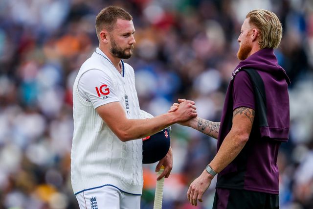 Gus Atkinson shakes hands with Ben Stokes of England as the series is drawn following the 5th Rothesay Test Match day 5 England v India at The Kia Oval, London, United Kingdom, 4th August 2025

(Photo by Izzy Poles/News Images)