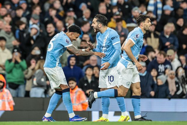 Savino of Manchester City celebrates his goal to make it 3-0 during the Premier League match Manchester City vs Crystal Palace at Etihad Stadium, Manchester, United Kingdom on 13 May 2026

(Photo by Mark Cosgrove/News Images)
