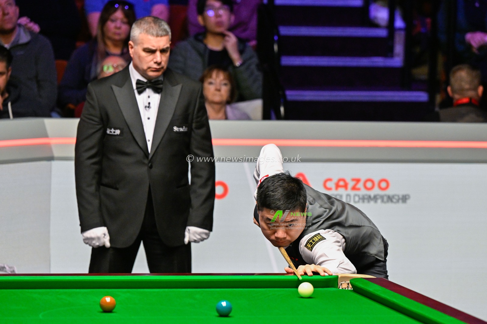 Ding Junhui takes a shot, during the Cazoo World Championships 2024 at Crucible Theatre, Sheffield, United Kingdom, 24th April 2024

(Photo by Cody Froggatt/News Images)