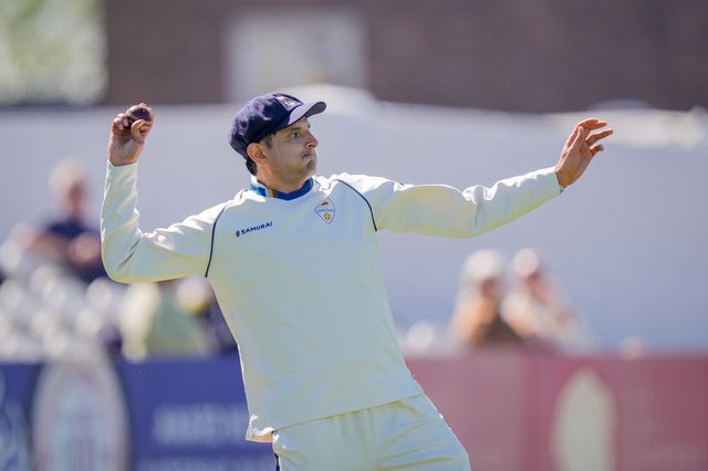 Pakistan international bowler Mohammad Abbas throws the ball back from the boundary during the County Championship Division Two Derbyshire vs Gloucestershire at The Central Co-Op County Ground, Derby, United Kingdom on 24 April 2026

(Photo by Maynard Manyowa/News Images)
