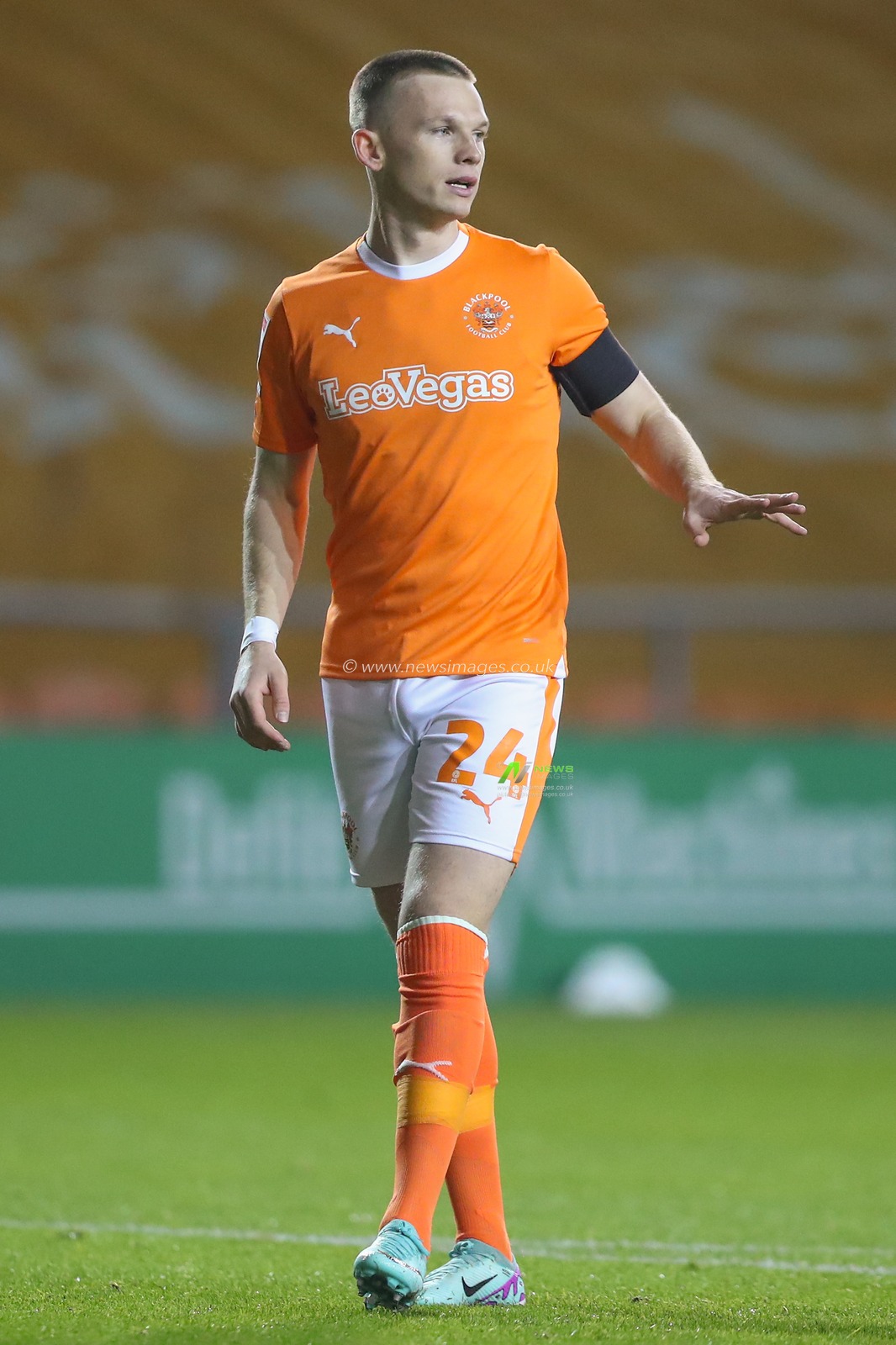 Andy Lyons #24 of Blackpool during the Bristol Street Motors Trophy match Blackpool vs Morecambe at Bloomfield Road, Blackpool, United Kingdom, 14th November 2023

(Photo by Gareth Evans/News Images)