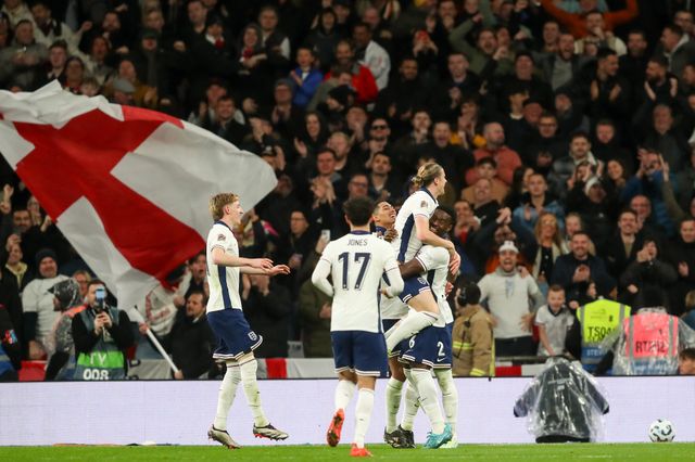 Conor Gallagher of England celebrates his goal to make it 3-0 during the UEFA Nations League, League B - Group 2 match England vs Republic of Ireland at Wembley Stadium, London, United Kingdom, 17th November 2024

(Photo by Gareth Evans/News Images)