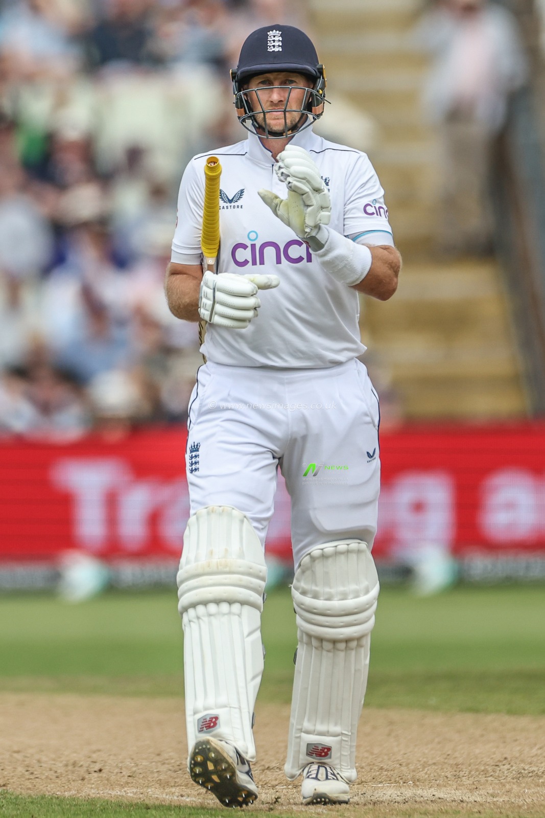 Joe Root of England leaves the field of play after being bowled out by LBW by Gudakesh Motie of West Indies during Day Two of the Rothesay Test match England vs West Indies at Edgbaston, Birmingham, United Kingdom, 27th July 2024

(Photo by Mark Cosgrove/News Images)