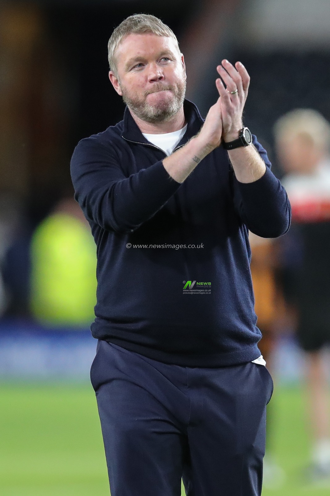 Grant McCann manager of Doncaster Rovers claps his hands and applauds the supporters at full-time after the Carabao Cup match Hull City vs Doncaster Rovers at MKM Stadium, Hull, United Kingdom, 8th August 2023

(Photo by James Heaton/News Images)