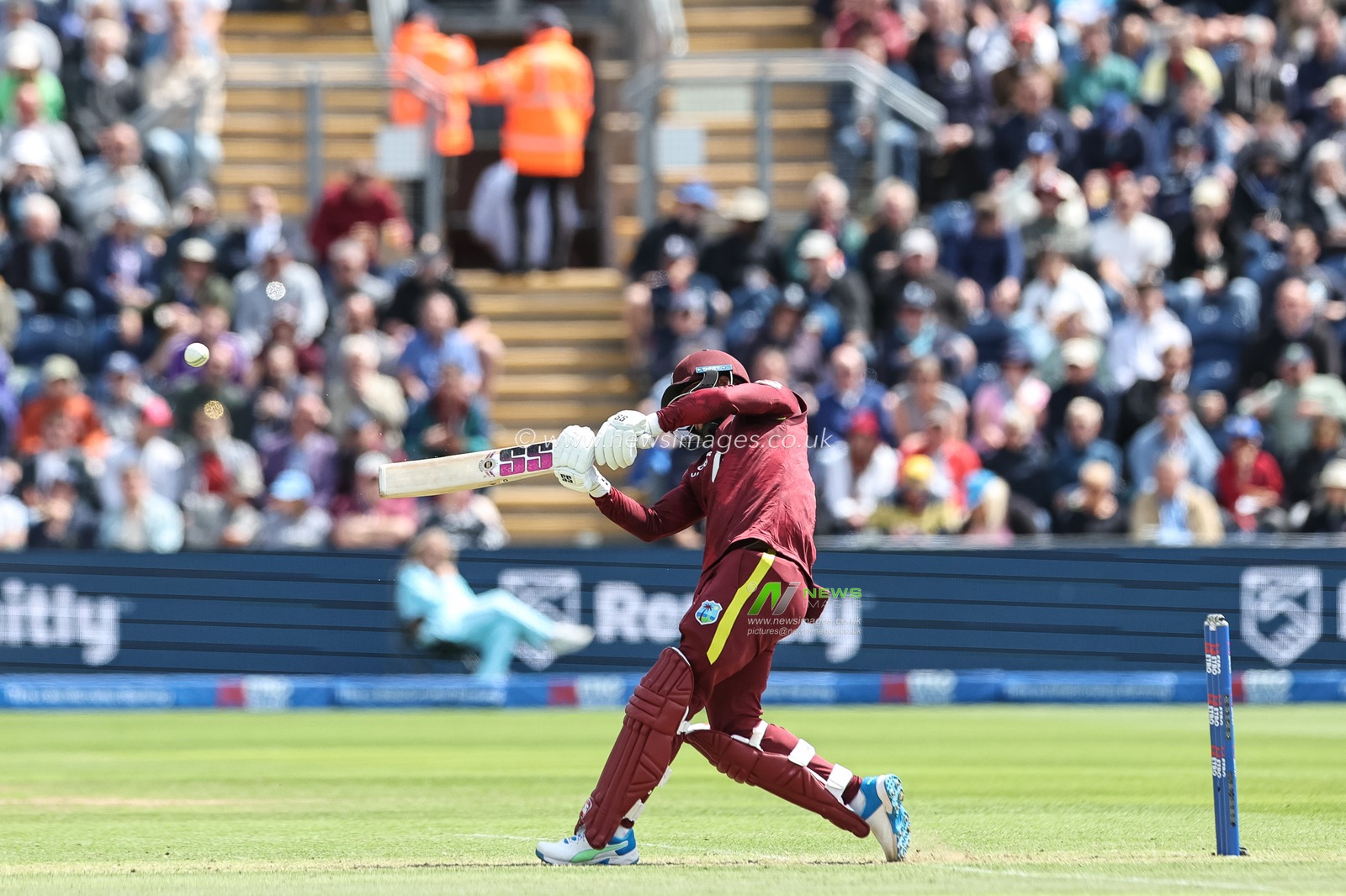West Indies Captain Shai Hope hits a six (6) during the 2nd Metro Bank ODI England v West Indies at Sophia Gardens Cricket Ground, Cardiff, United Kingdom, 1st June 2025

(Photo by Mark Cosgrove/News Images)