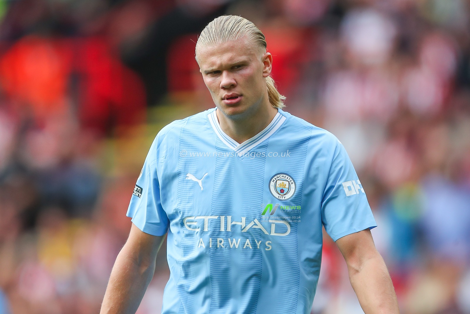 Erling Haaland #9 of Manchester City during the Premier League match Sheffield United vs Manchester City at Bramall Lane, Sheffield, United Kingdom, 27th August 2023

(Photo by Gareth Evans/News Images)
