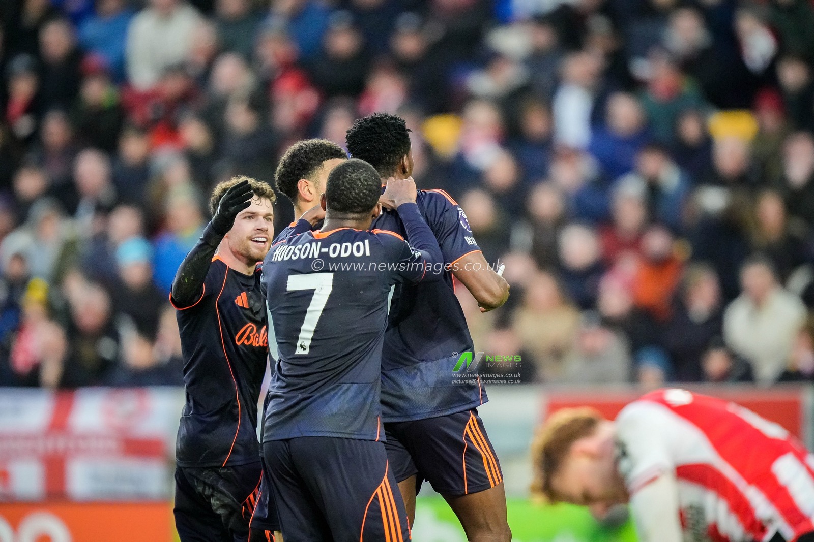 Taiwo Awoniyi of Nottingham Forest celebrates his goal to make it  0-2 during the Premier League match Brentford vs Nottingham Forest at The Gtech Community Stadium, London, United Kingdom, 25th January 2026

(Photo by Maynard Manyowa/News Images)