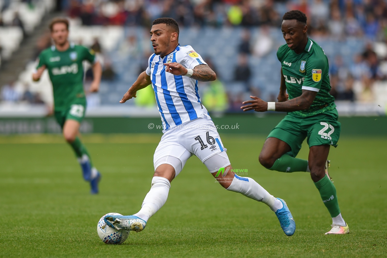 15th September 2019, John Smiths Stadium, Huddersfield England; Sky Bet Championship Football, Huddersfield Town vs Sheffield Wednesday ;Karlan Grant (16) of Huddersfield Town with the ball.

Credit: Dean Williams/News Images

English Football League images are subject to DataCo Licence