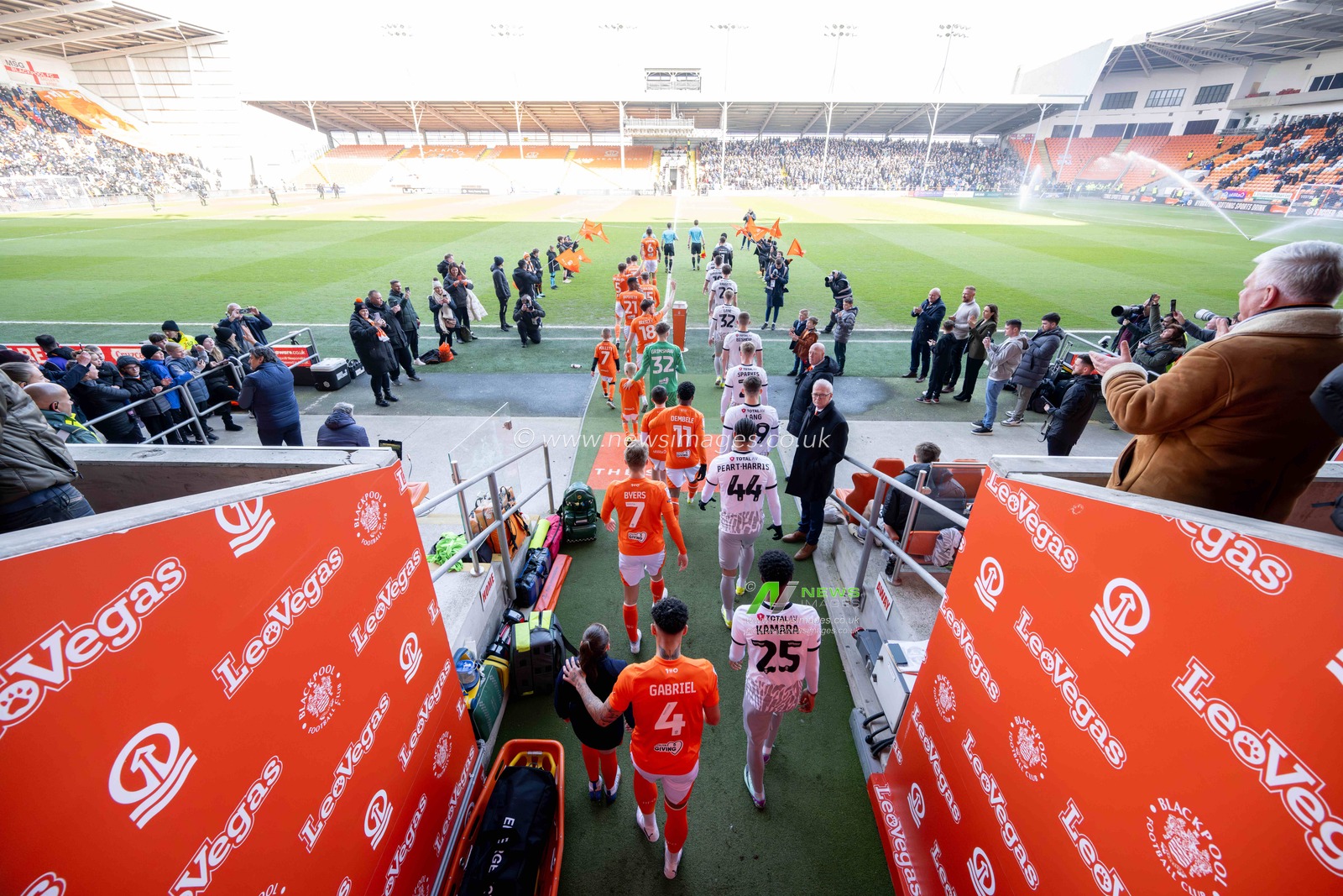 Players of Blackpool and Portsmouth take to the pitch during the Sky Bet League 1 match Blackpool vs Portsmouth at Bloomfield Road, Blackpool, United Kingdom, 9th March 2024

(Photo by Ashley Crowden/News Images)