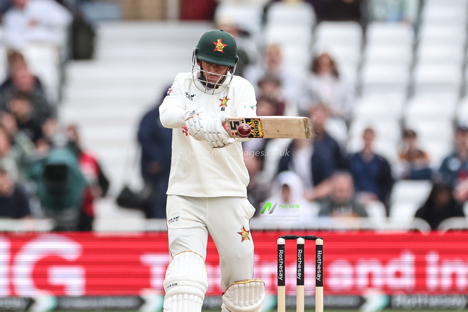 Sean Williams of Zimbabwe hits a second four of Stokes during the Rothesay Test Match Day 3 England vs Zimbabwe at Trent Bridge, Nottingham, United Kingdom, 24th May 2025

(Photo by Mark Cosgrove/News Images)