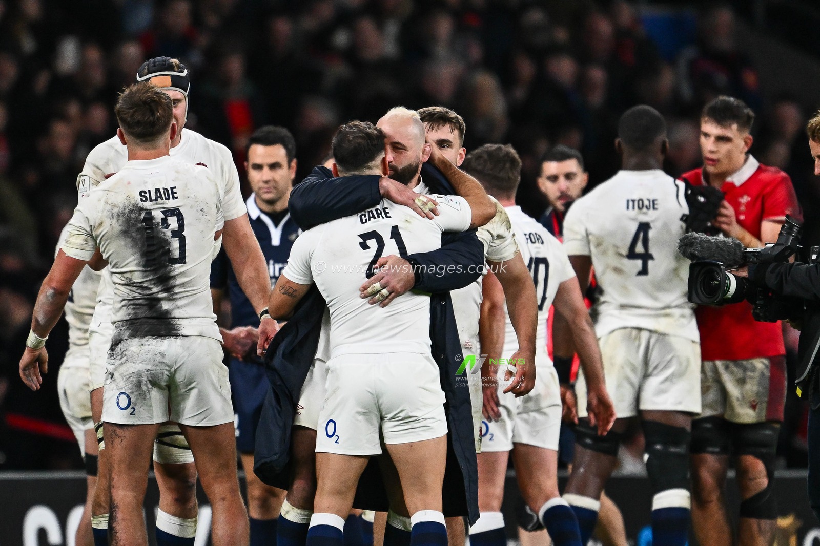 Joe Marler of England and Danny Care of England celebrate their win in the 2024 Guinness 6 Nations match England vs Wales at Twickenham Stadium, Twickenham, United Kingdom, 10th February 2024

(Photo by Craig Thomas/News Images)