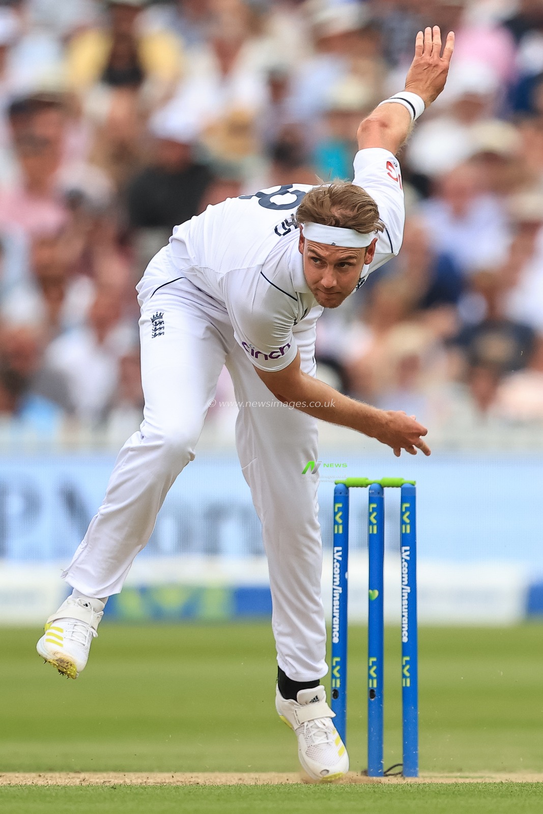 Stuart Broad of England in action during the game