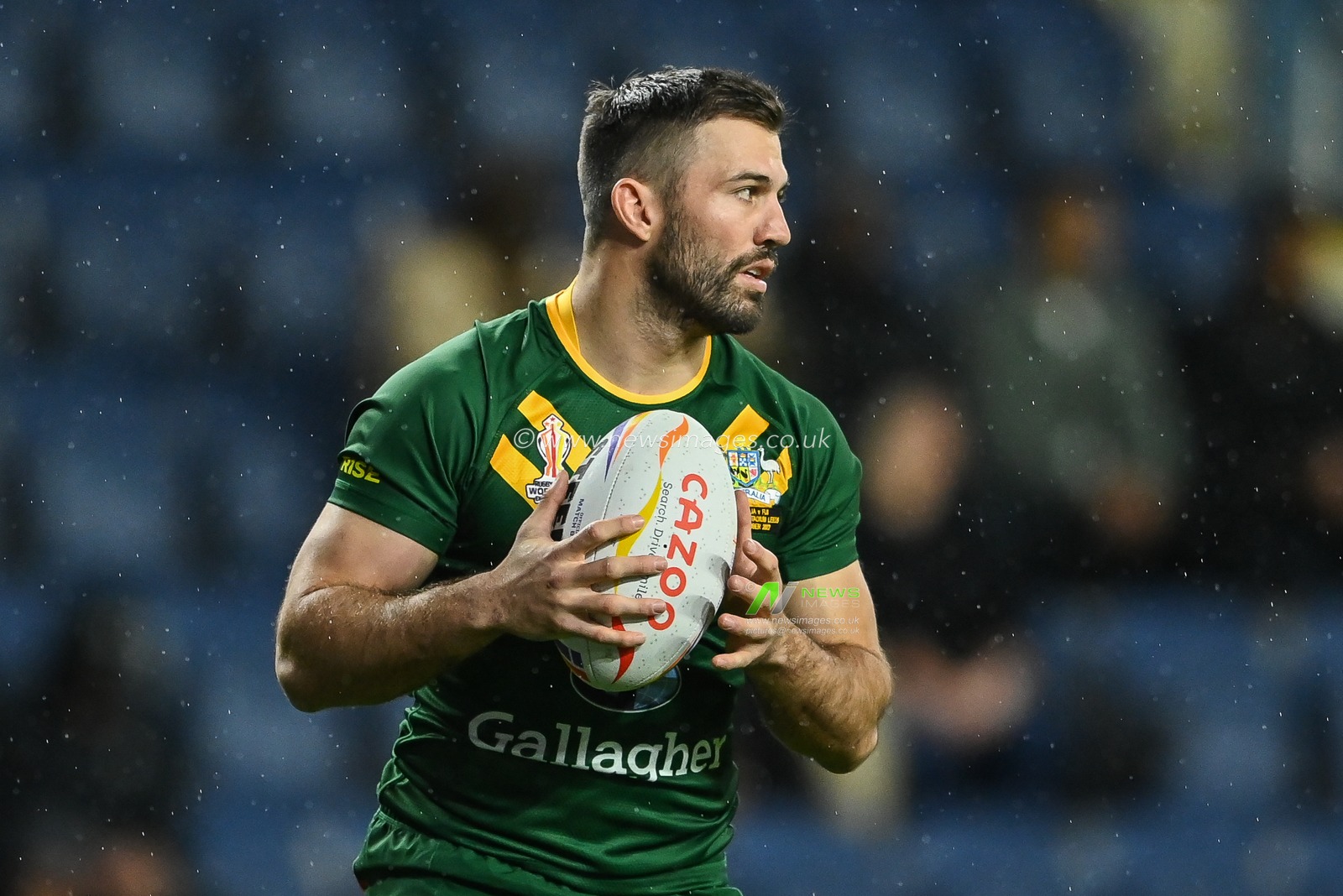 James Tedesco of Australia during pre match warm up ahead of the Rugby League World Cup 2021 match Australia vs Fiji at Headingley Stadium, Leeds, United Kingdom, 15th October 2022

(Photo by Craig Thomas/News Images)