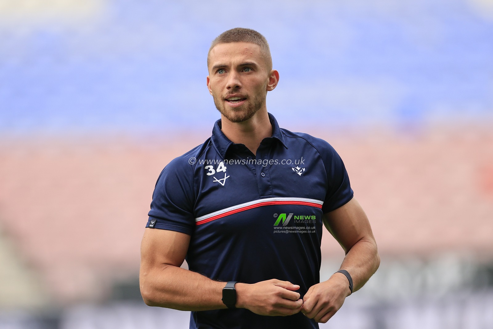Jack Walker #34 of Hull KR  in discussion ahead of the Betfred Super League Round 21 match Wigan Warriors vs Hull KR at DW Stadium, Wigan, United Kingdom, 4th August 2023

(Photo by Conor Molloy/News Images)