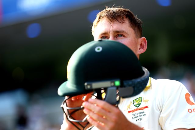 Marnus Labushchagne of Australia  looks on during the NRMA Insurance Ashes Second Test Day 2 Australia vs England at The Gabba, Brisbane Cricket Ground, Brisbane, Australia, 5th December 2025

(Photo by Pat Hoelscher/News Images)

*** GER AUT SUI OUT ***