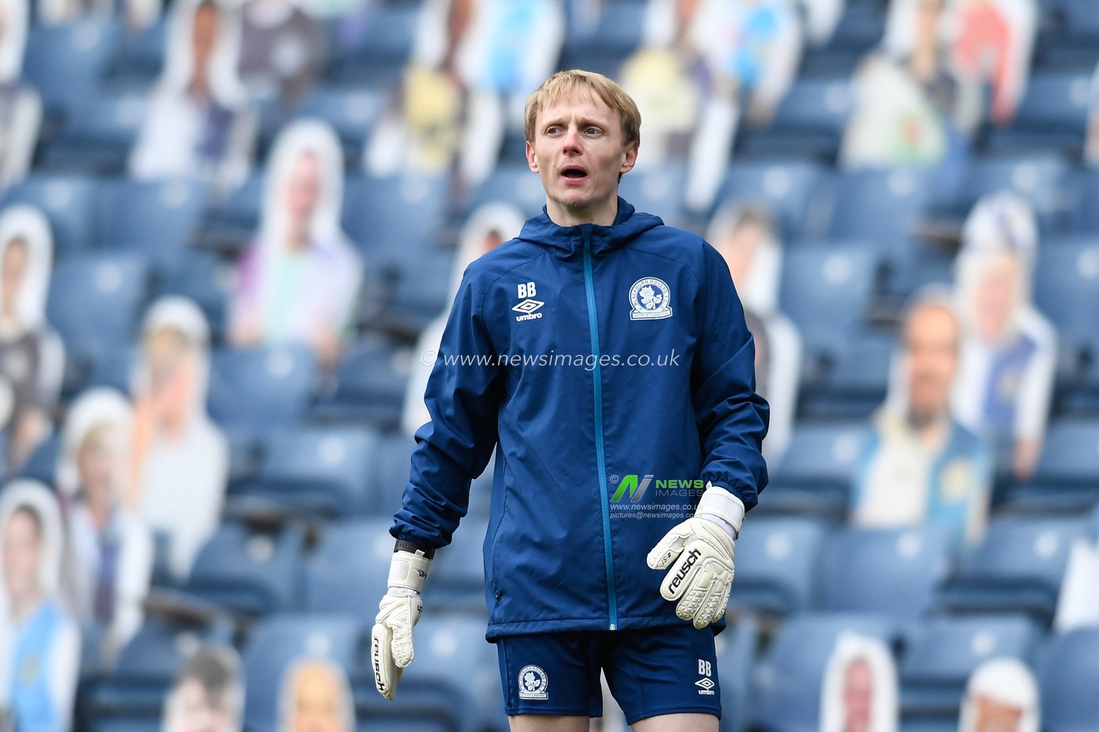 Ben Benson goalkeeping coach of Blackburn Rovers leading the warm up