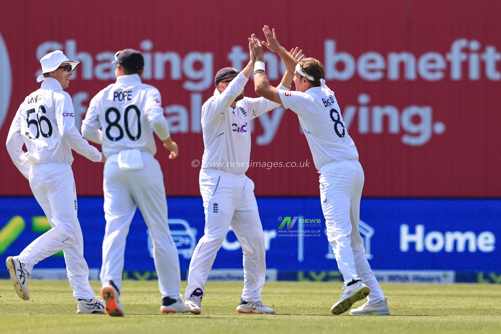 Stuart Broad of England celebrates the wicket of Tom Latham of New Zealand