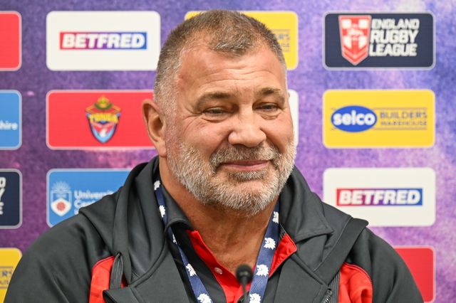 Shaun Wane Head Coach of England in the post match press conference after the Rugby League International match England vs Tonga at John Smith's Stadium, Huddersfield, United Kingdom, 28th October 2023

(Photo by Craig Thomas/News Images)