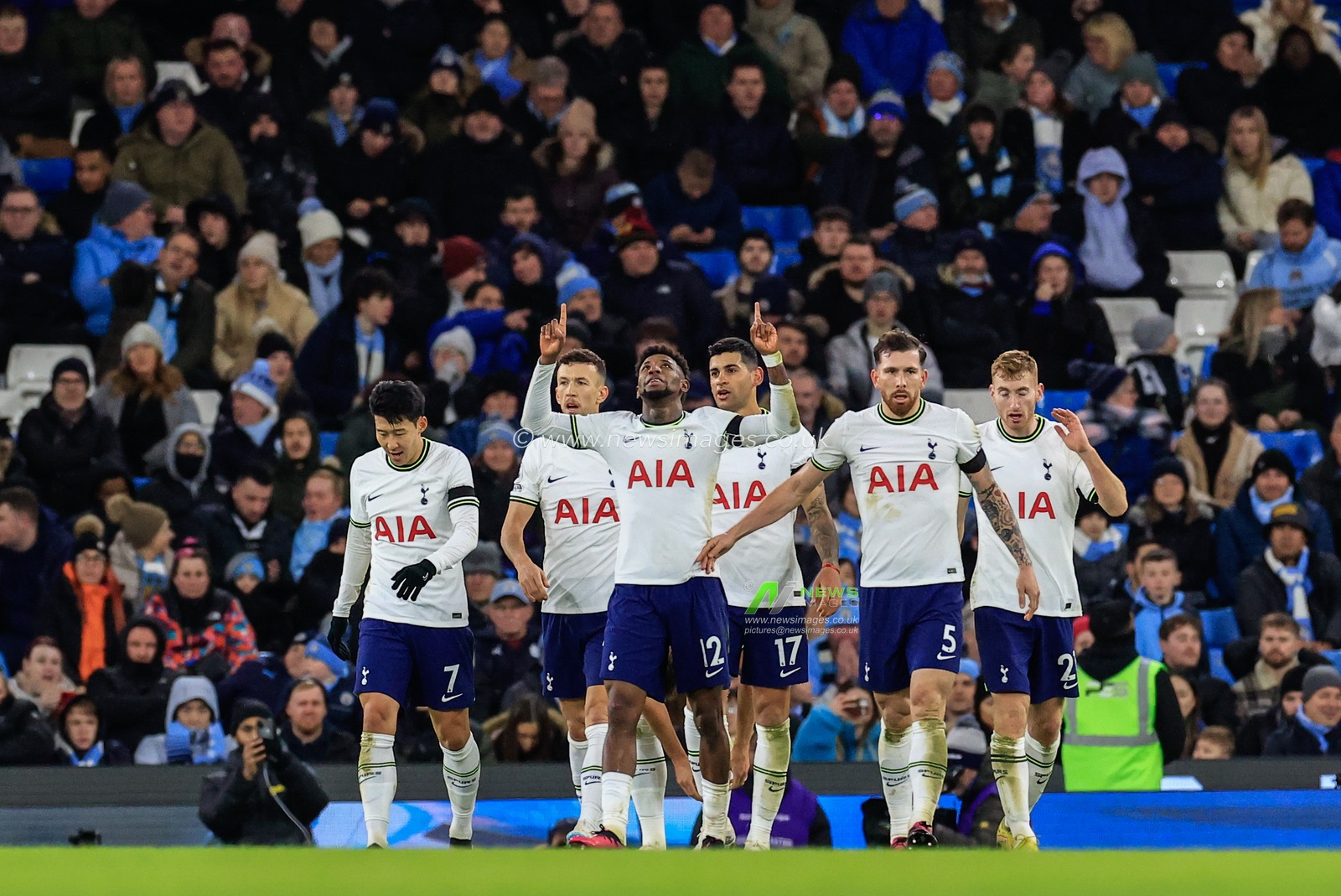 Emerson #12 of Tottenham Hotspur celebrates his goal to make it 0-2 during the Premier League match Manchester City vs Tottenham Hotspur at Etihad Stadium, Manchester, United Kingdom, 19th January 2023

(Photo by Conor Molloy/News Images)
