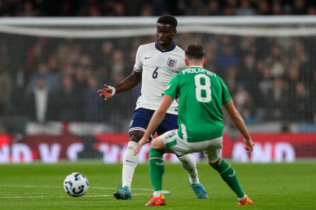 Marc Guehi of England with the ball as Jayson Molumby of Republic of Ireland pressures during the UEFA Nations League, League B - Group 2 match England vs Republic of Ireland at Wembley Stadium, London, United Kingdom, 17th November 2024

(Photo by Gareth Evans/News Images)