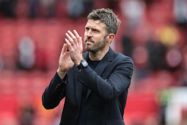 Michael Carrick manager of Manchester United celebrates the 3-2 win with the fans as they chant his name during the Premier League match Manchester United vs Liverpool at Old Trafford, Manchester, United Kingdom on 03 May 2026

(Photo by Mark Cosgrove/News Images)